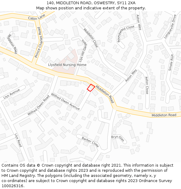 140, MIDDLETON ROAD, OSWESTRY, SY11 2XA: Location map and indicative extent of plot