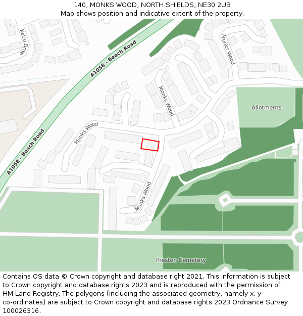 140, MONKS WOOD, NORTH SHIELDS, NE30 2UB: Location map and indicative extent of plot