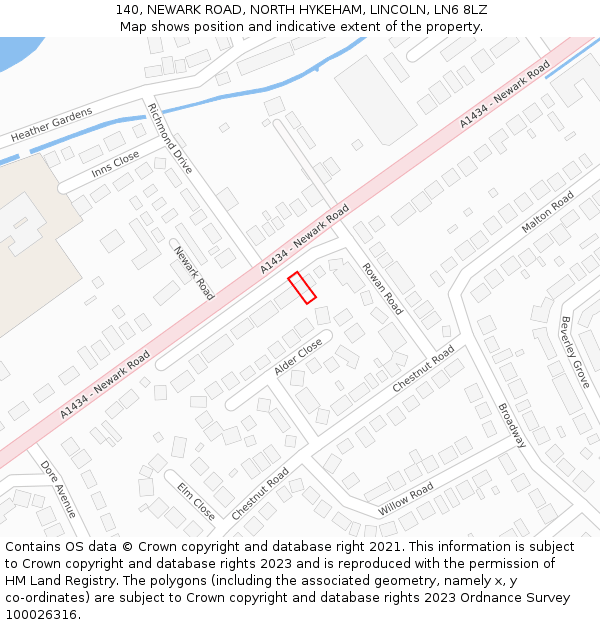 140, NEWARK ROAD, NORTH HYKEHAM, LINCOLN, LN6 8LZ: Location map and indicative extent of plot