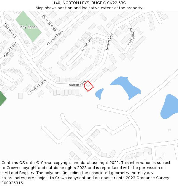 140, NORTON LEYS, RUGBY, CV22 5RS: Location map and indicative extent of plot