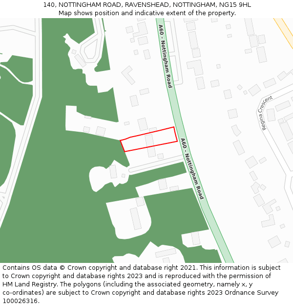 140, NOTTINGHAM ROAD, RAVENSHEAD, NOTTINGHAM, NG15 9HL: Location map and indicative extent of plot