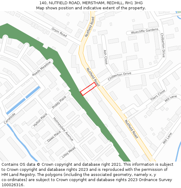 140, NUTFIELD ROAD, MERSTHAM, REDHILL, RH1 3HG: Location map and indicative extent of plot