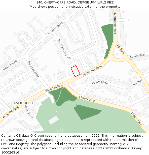 140, OVERTHORPE ROAD, DEWSBURY, WF12 0BZ: Location map and indicative extent of plot