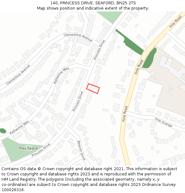 140, PRINCESS DRIVE, SEAFORD, BN25 2TS: Location map and indicative extent of plot