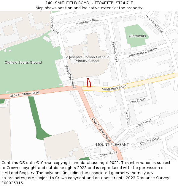 140, SMITHFIELD ROAD, UTTOXETER, ST14 7LB: Location map and indicative extent of plot