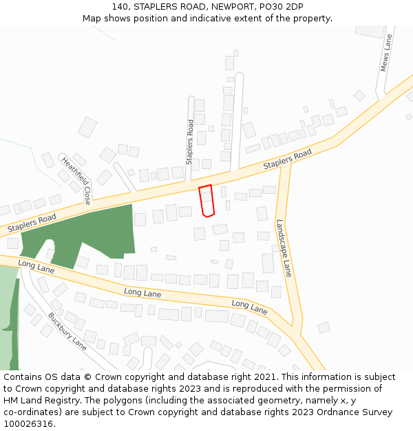140, STAPLERS ROAD, NEWPORT, PO30 2DP: Location map and indicative extent of plot