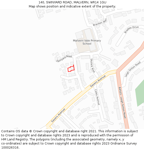 140, SWINYARD ROAD, MALVERN, WR14 1GU: Location map and indicative extent of plot