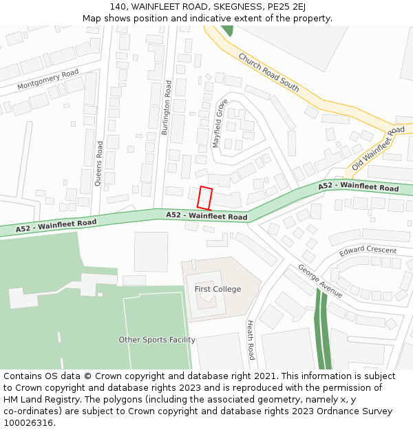 140, WAINFLEET ROAD, SKEGNESS, PE25 2EJ: Location map and indicative extent of plot