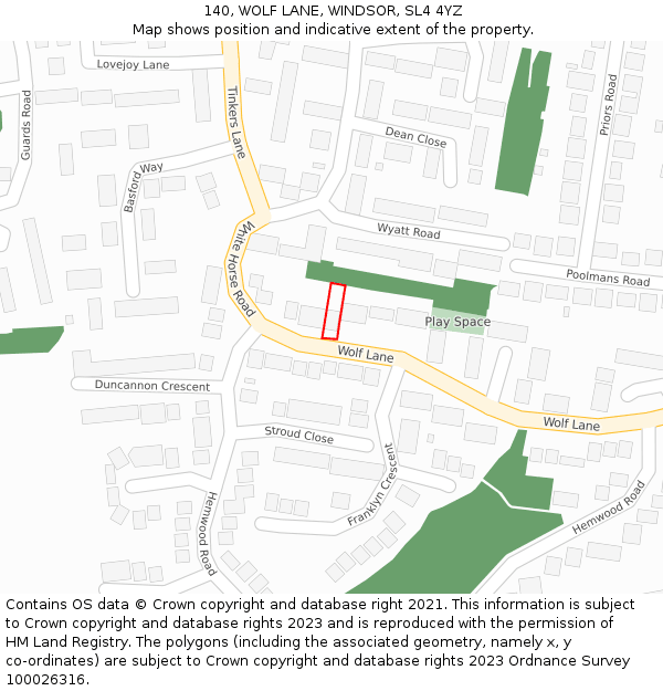 140, WOLF LANE, WINDSOR, SL4 4YZ: Location map and indicative extent of plot