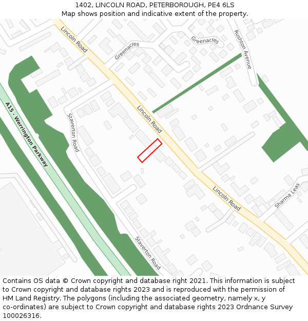 1402, LINCOLN ROAD, PETERBOROUGH, PE4 6LS: Location map and indicative extent of plot