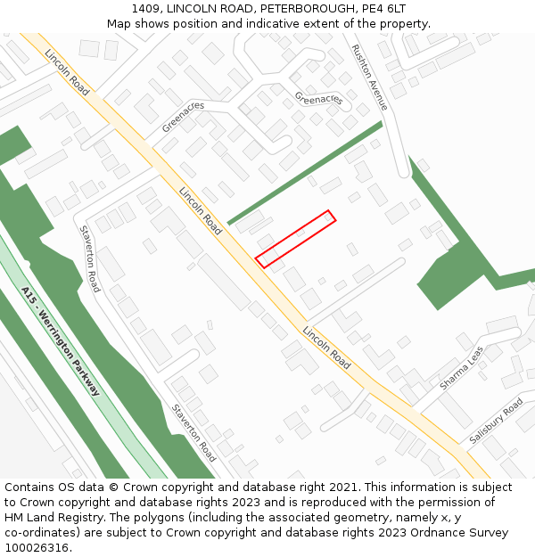1409, LINCOLN ROAD, PETERBOROUGH, PE4 6LT: Location map and indicative extent of plot
