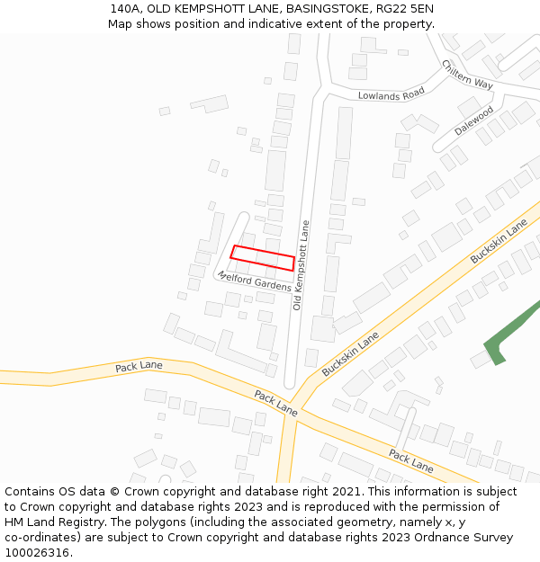 140A, OLD KEMPSHOTT LANE, BASINGSTOKE, RG22 5EN: Location map and indicative extent of plot