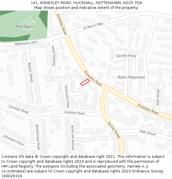 141, ANNESLEY ROAD, HUCKNALL, NOTTINGHAM, NG15 7DA: Location map and indicative extent of plot