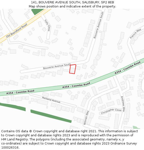 141, BOUVERIE AVENUE SOUTH, SALISBURY, SP2 8EB: Location map and indicative extent of plot