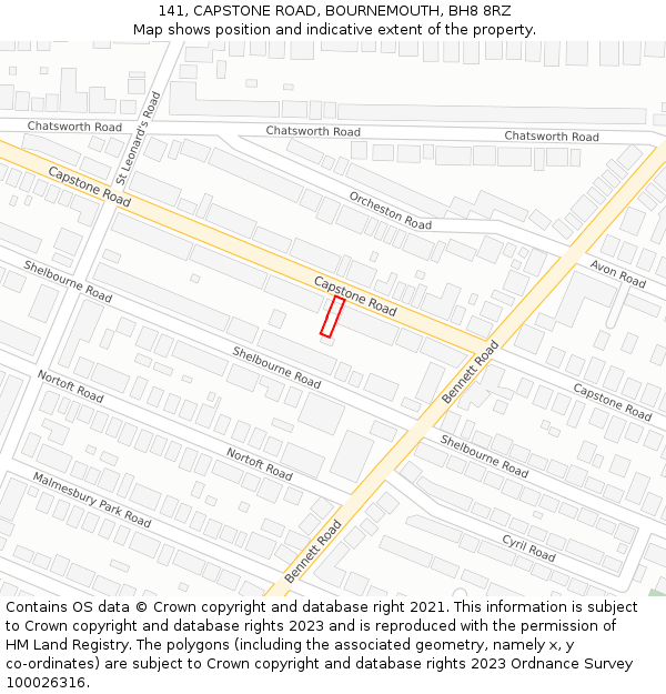 141, CAPSTONE ROAD, BOURNEMOUTH, BH8 8RZ: Location map and indicative extent of plot