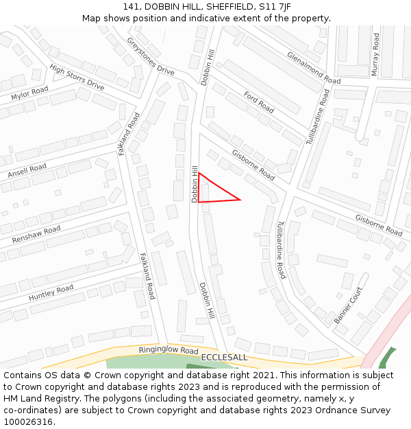 141, DOBBIN HILL, SHEFFIELD, S11 7JF: Location map and indicative extent of plot
