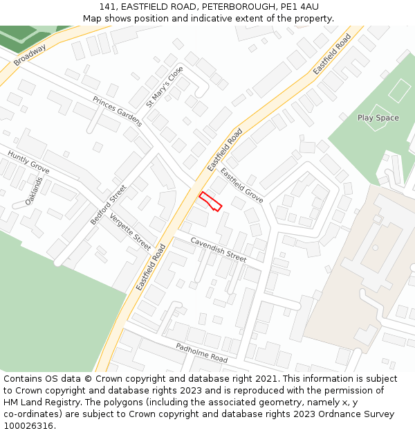141, EASTFIELD ROAD, PETERBOROUGH, PE1 4AU: Location map and indicative extent of plot