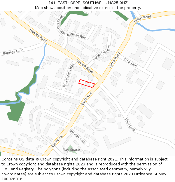 141, EASTHORPE, SOUTHWELL, NG25 0HZ: Location map and indicative extent of plot