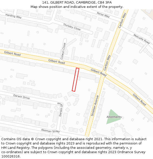 141, GILBERT ROAD, CAMBRIDGE, CB4 3PA: Location map and indicative extent of plot