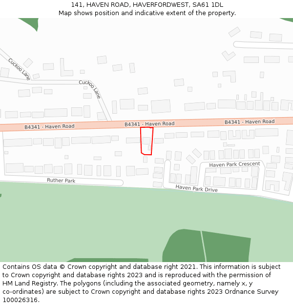 141, HAVEN ROAD, HAVERFORDWEST, SA61 1DL: Location map and indicative extent of plot