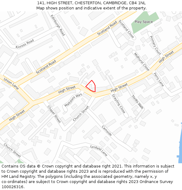 141, HIGH STREET, CHESTERTON, CAMBRIDGE, CB4 1NL: Location map and indicative extent of plot