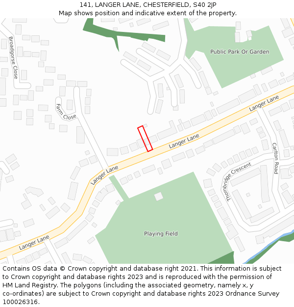 141, LANGER LANE, CHESTERFIELD, S40 2JP: Location map and indicative extent of plot