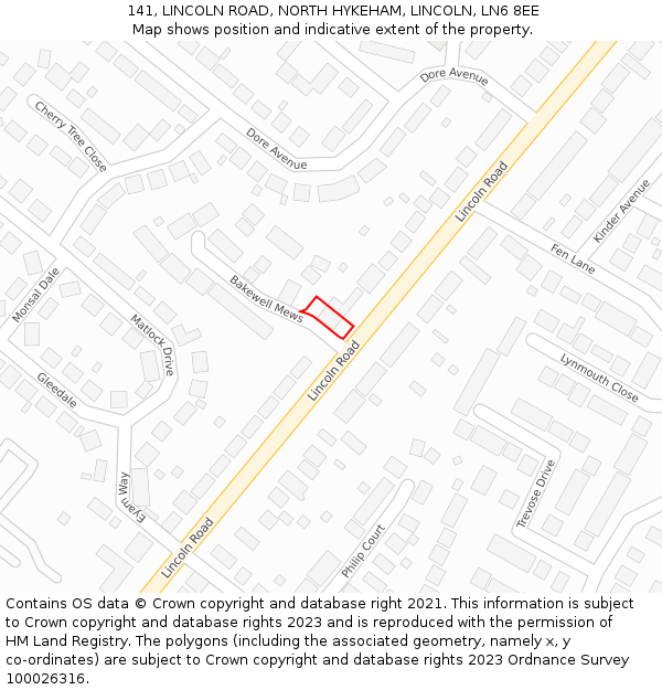 141, LINCOLN ROAD, NORTH HYKEHAM, LINCOLN, LN6 8EE: Location map and indicative extent of plot