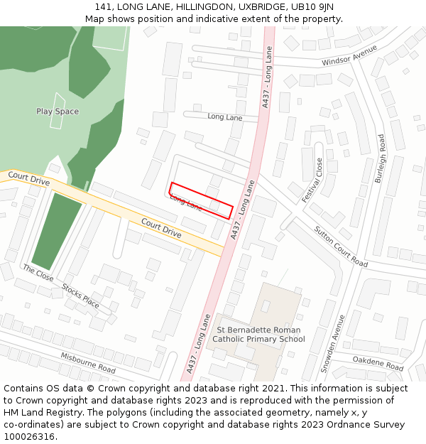 141, LONG LANE, HILLINGDON, UXBRIDGE, UB10 9JN: Location map and indicative extent of plot