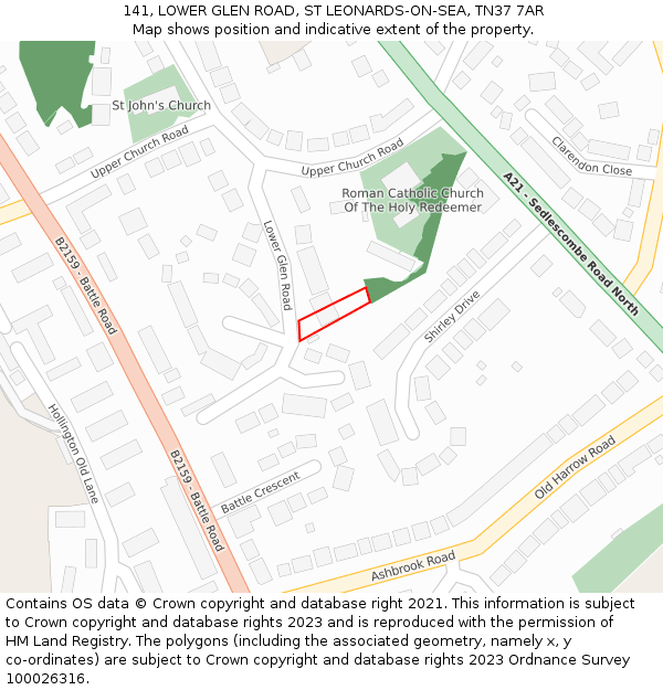 141, LOWER GLEN ROAD, ST LEONARDS-ON-SEA, TN37 7AR: Location map and indicative extent of plot
