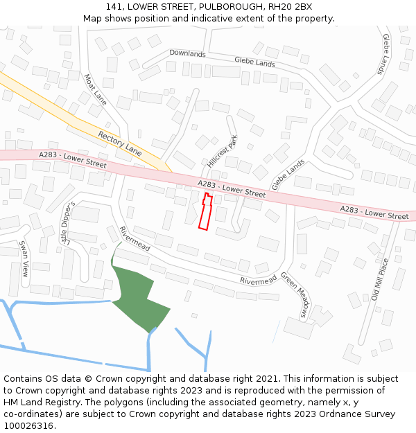 141, LOWER STREET, PULBOROUGH, RH20 2BX: Location map and indicative extent of plot