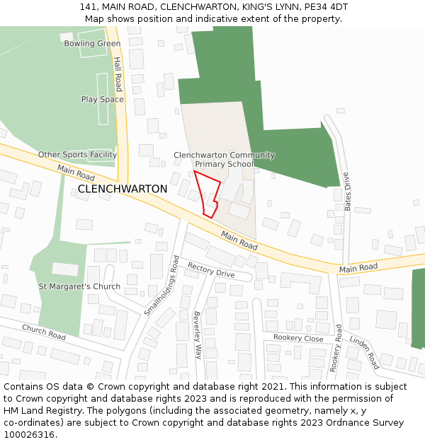 141, MAIN ROAD, CLENCHWARTON, KING'S LYNN, PE34 4DT: Location map and indicative extent of plot