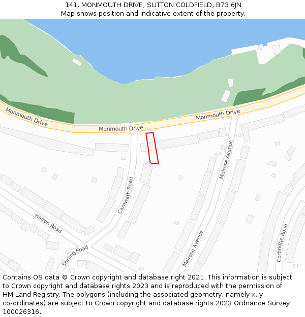 141, MONMOUTH DRIVE, SUTTON COLDFIELD, B73 6JN: Location map and indicative extent of plot