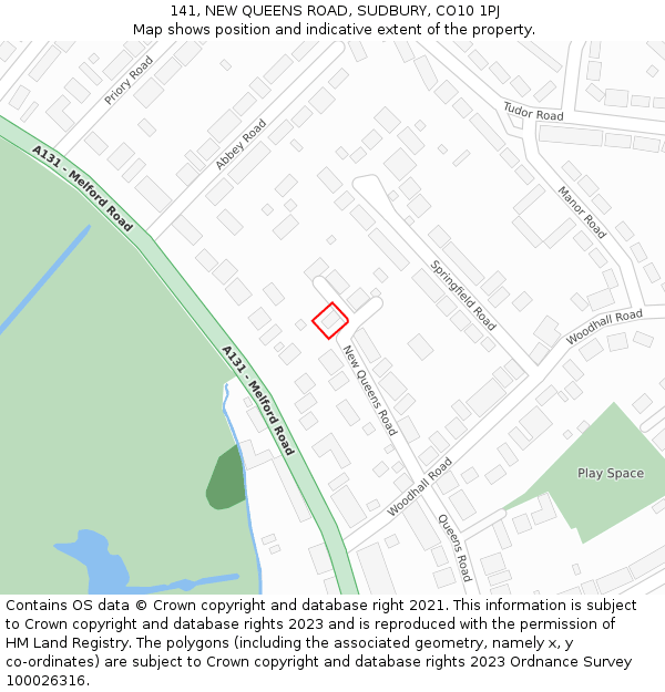 141, NEW QUEENS ROAD, SUDBURY, CO10 1PJ: Location map and indicative extent of plot