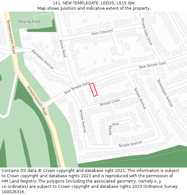 141, NEW TEMPLEGATE, LEEDS, LS15 0JW: Location map and indicative extent of plot