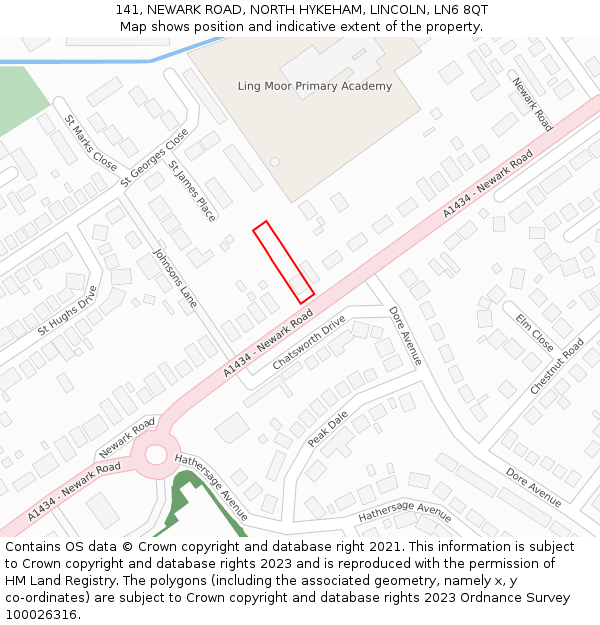 141, NEWARK ROAD, NORTH HYKEHAM, LINCOLN, LN6 8QT: Location map and indicative extent of plot