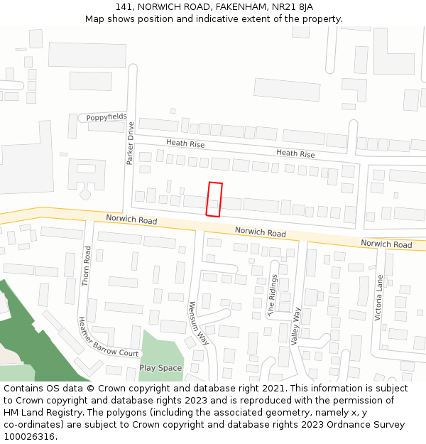 141, NORWICH ROAD, FAKENHAM, NR21 8JA: Location map and indicative extent of plot