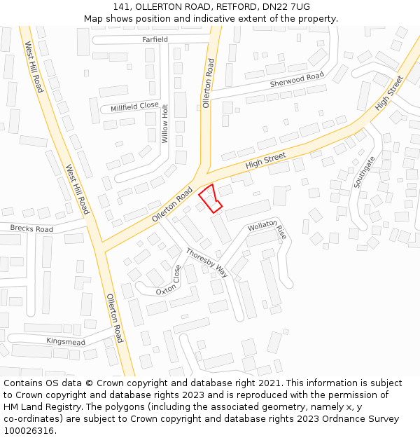 141, OLLERTON ROAD, RETFORD, DN22 7UG: Location map and indicative extent of plot