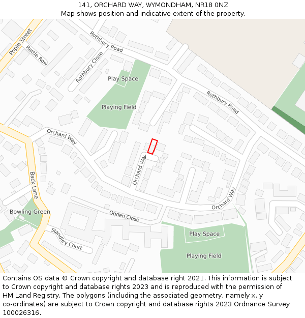 141, ORCHARD WAY, WYMONDHAM, NR18 0NZ: Location map and indicative extent of plot