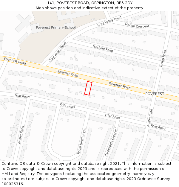 141, POVEREST ROAD, ORPINGTON, BR5 2DY: Location map and indicative extent of plot