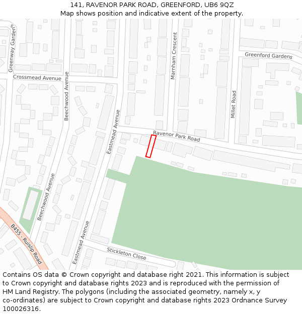 141, RAVENOR PARK ROAD, GREENFORD, UB6 9QZ: Location map and indicative extent of plot