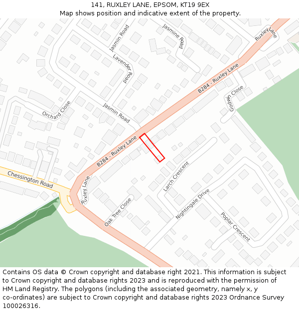 141, RUXLEY LANE, EPSOM, KT19 9EX: Location map and indicative extent of plot