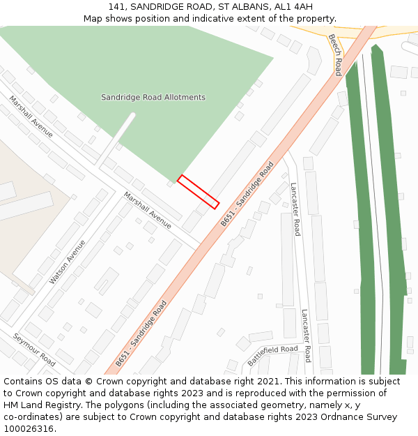141, SANDRIDGE ROAD, ST ALBANS, AL1 4AH: Location map and indicative extent of plot