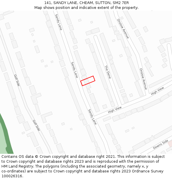 141, SANDY LANE, CHEAM, SUTTON, SM2 7ER: Location map and indicative extent of plot