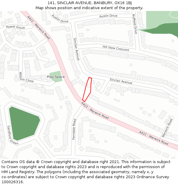 141, SINCLAIR AVENUE, BANBURY, OX16 1BJ: Location map and indicative extent of plot