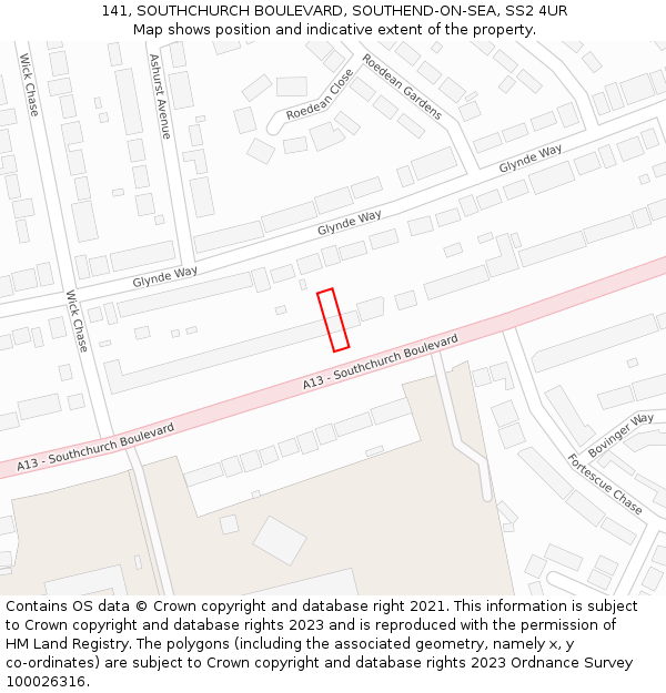 141, SOUTHCHURCH BOULEVARD, SOUTHEND-ON-SEA, SS2 4UR: Location map and indicative extent of plot