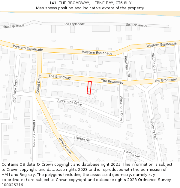 141, THE BROADWAY, HERNE BAY, CT6 8HY: Location map and indicative extent of plot