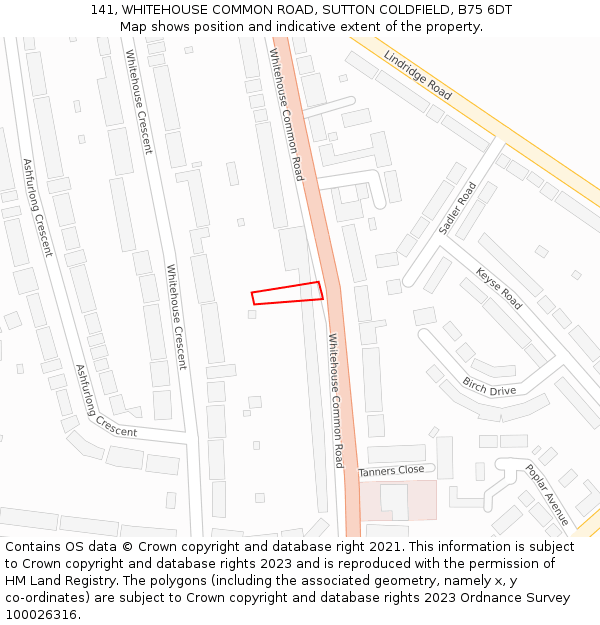 141, WHITEHOUSE COMMON ROAD, SUTTON COLDFIELD, B75 6DT: Location map and indicative extent of plot