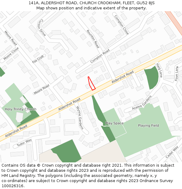 141A, ALDERSHOT ROAD, CHURCH CROOKHAM, FLEET, GU52 8JS: Location map and indicative extent of plot
