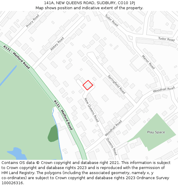 141A, NEW QUEENS ROAD, SUDBURY, CO10 1PJ: Location map and indicative extent of plot