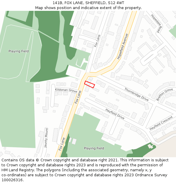 141B, FOX LANE, SHEFFIELD, S12 4WT: Location map and indicative extent of plot